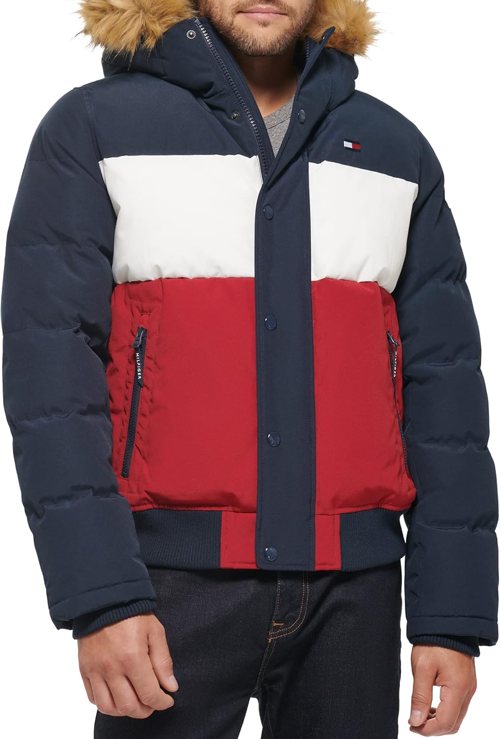

Мужская стеганая куртка-бомбер Tommy Hilfiger Arctic Cloth (стандартная и для больших и высоких), Midnight/Ice/Red