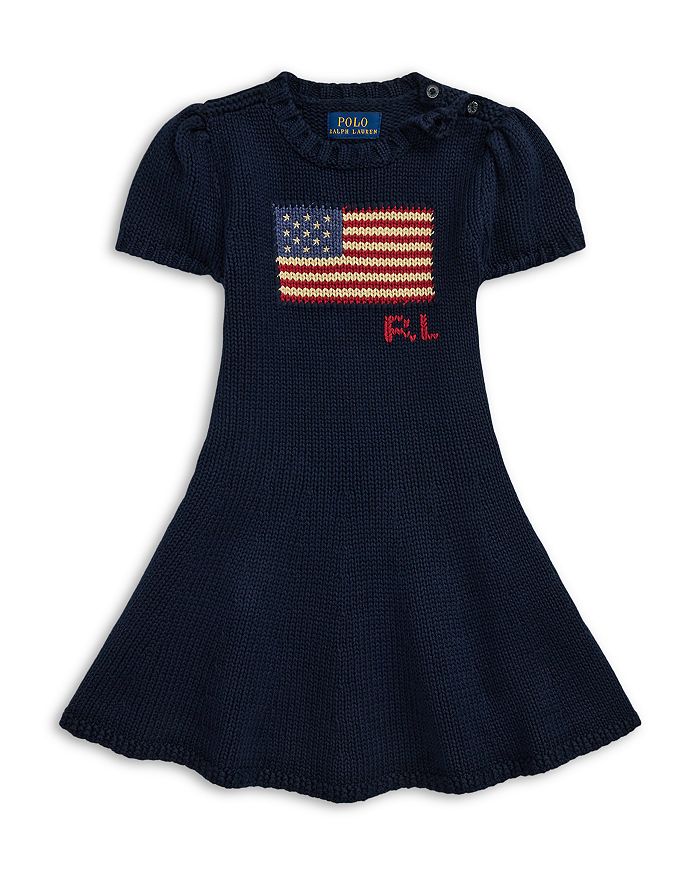 

Детское хлопковое платье-свитер с интарсией в виде флага для девочек Ralph Lauren, синий