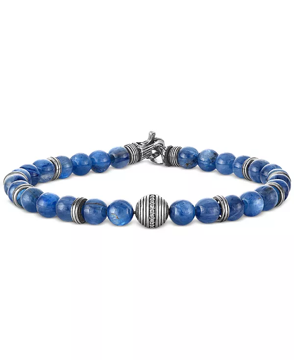 

Браслет из бусин кианита и бриллиантов (1/10 карата) из стерлингового серебра, эксклюзивно в Macy's Esquire Men'S Jewelry, kyanite