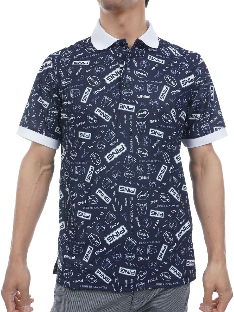 

Мужская рубашка-поло Ping с коротким рукавом (принт по всей поверхности) / для гольфа / 621-5160221, белый/синий