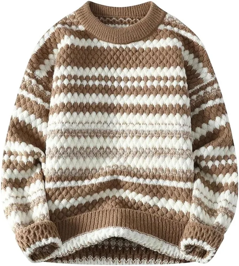 

Мужской теплый вязаный пуловер с асимметричной полоской из шерстяной смеси