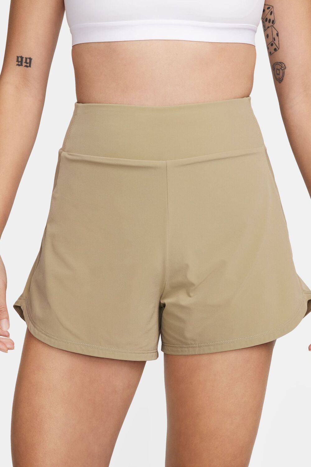 

Шорты Dri Fit bliss с высокой талией 3 дюйма на подкладке брифинге Nike, бежевый