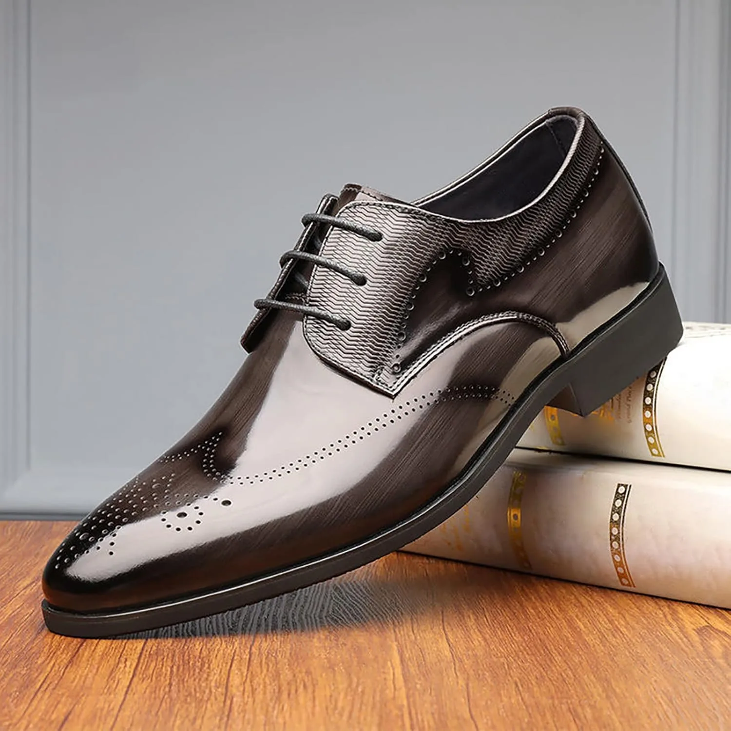 Мужские кожаные туфлы Brogue Generic, серый — фото 3
