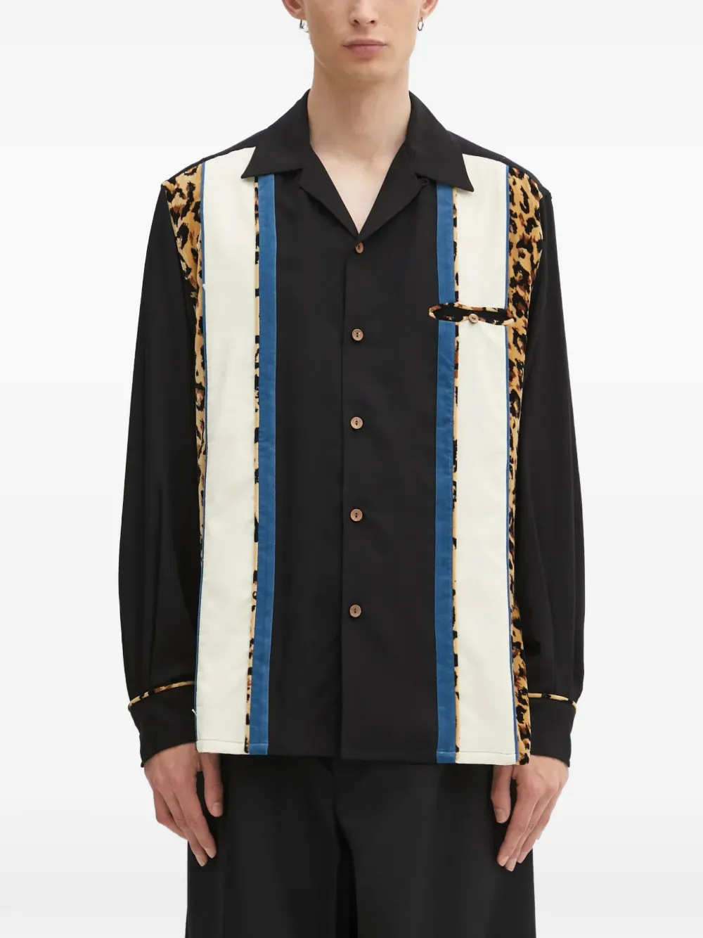 

Рубашка с вставкой с анималистичным принтом Wacko Maria, черный