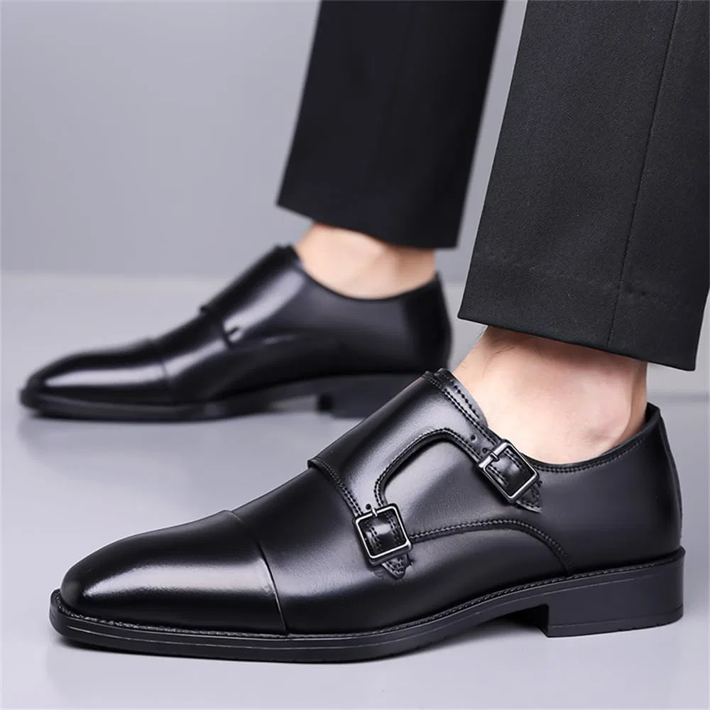 Лоферы мужские с пряжками, без бренда, модель Double Monk Strap, черный Abborora — фото 2