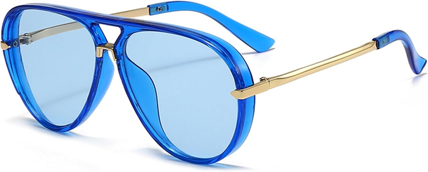 

bullabulling Модные солнцезащитные очки-пилот большого размера для женщин, солнцезащитные очки в крупной оправе, модные овальные очки в металлической оправе, Dark Blue