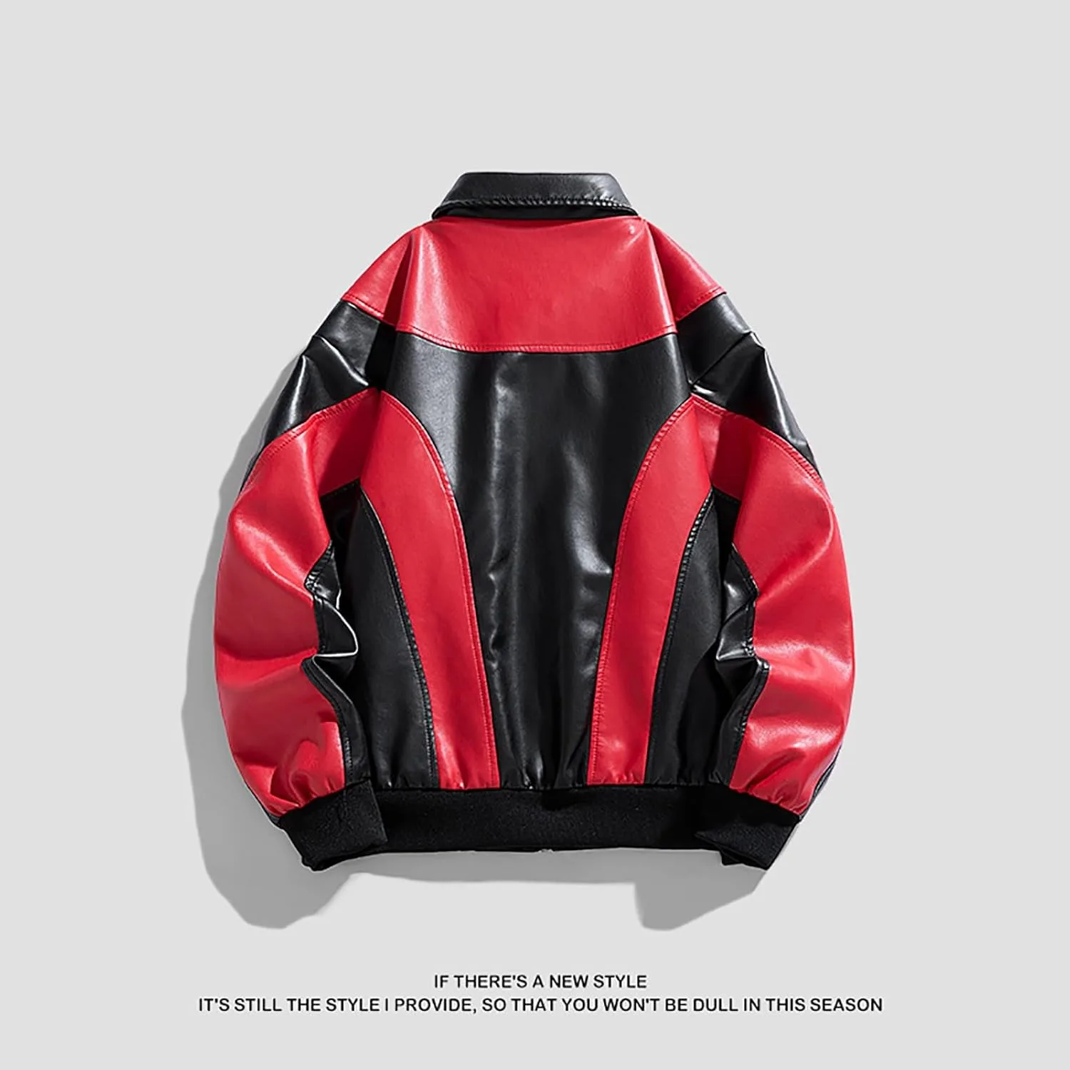 Мужская бейсбольная кожаная куртка в стиле varsity с цветными блоками, уличная куртка-бомбер Generic, красный — фото 2