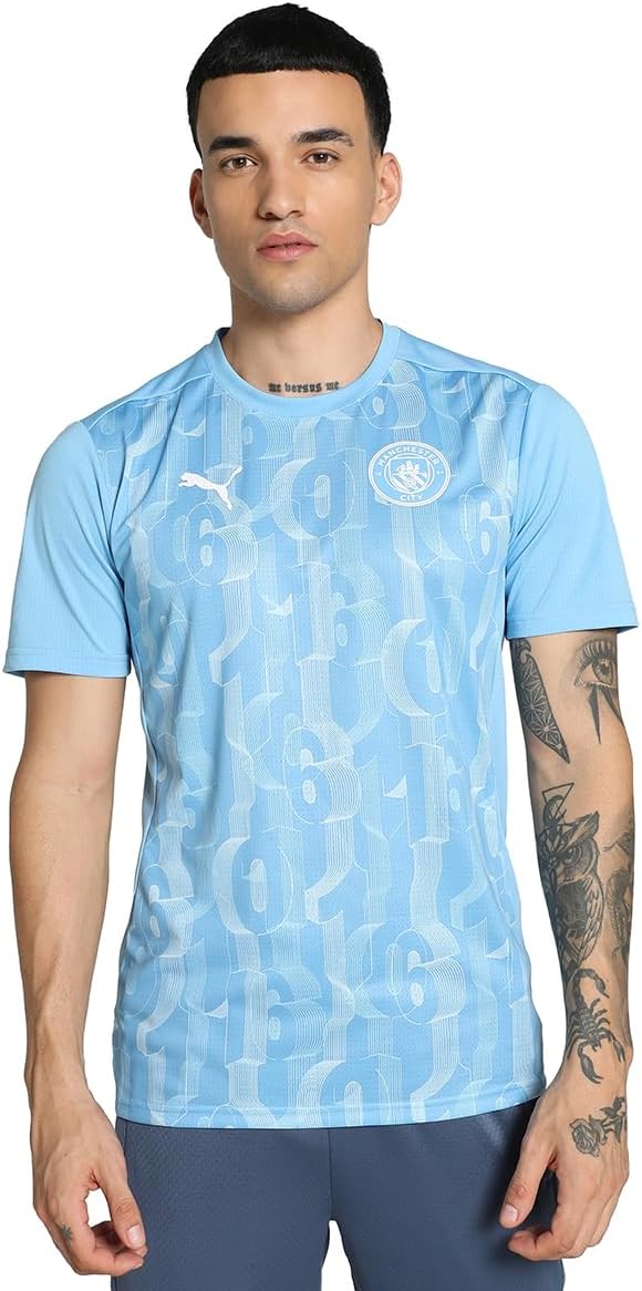 

Мужская спортивная футболка PUMA 777578 MCFC для предматчевых игр, размер SS, светло-голубой/белый