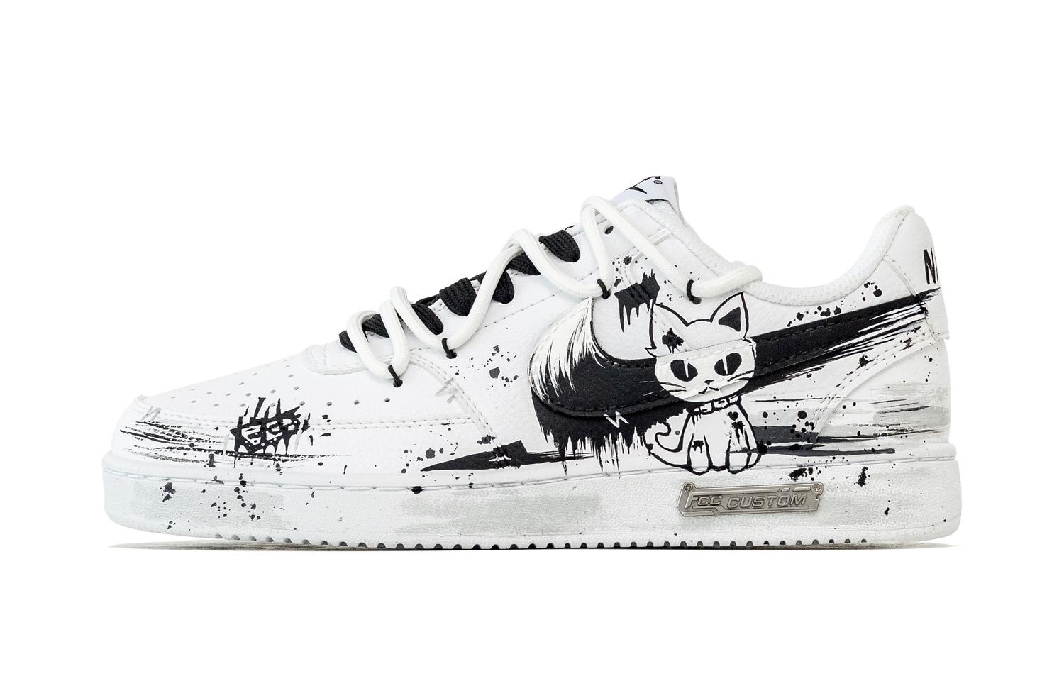 

Кроссовки Nike Court Vision 1 Skateboarding Shoes Women's Low-top Black/white, цвет Lucky Meow Meow