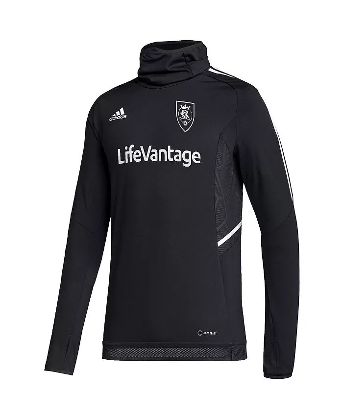 Мужская черная теплая толстовка-разминка Real Salt Lake COLD.RDY с рукавом реглан adidas — фото 3