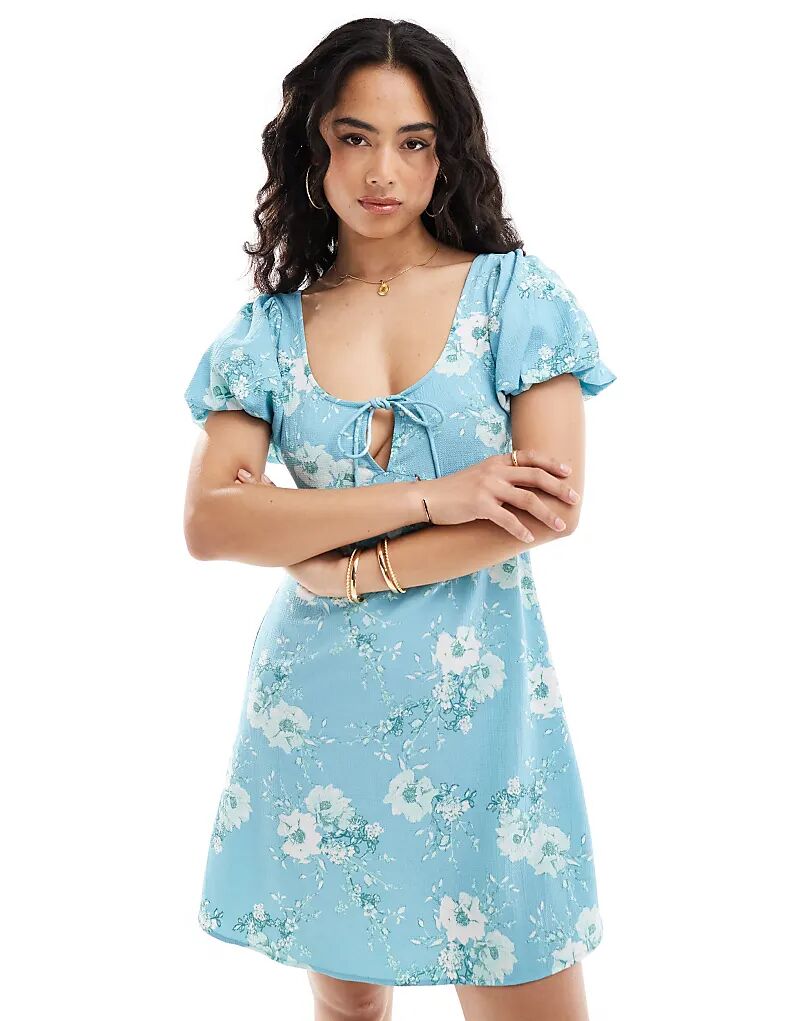 

Мини-платье с рукавами-фонариками и цветочным принтом ASOS DESIGN