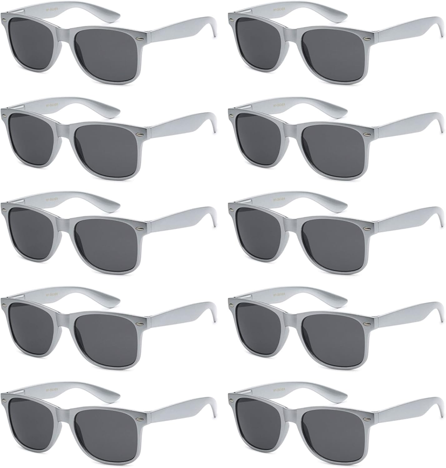 

Солнцезащитные очки с защитой от УФ-излучения для мужчин и женщин – легкие и прочные, унисекс, в стиле ретро 80-х, с гибкими шарнирами, упаковка из 10 штук Got Shades, Sterling Silver | Smoke