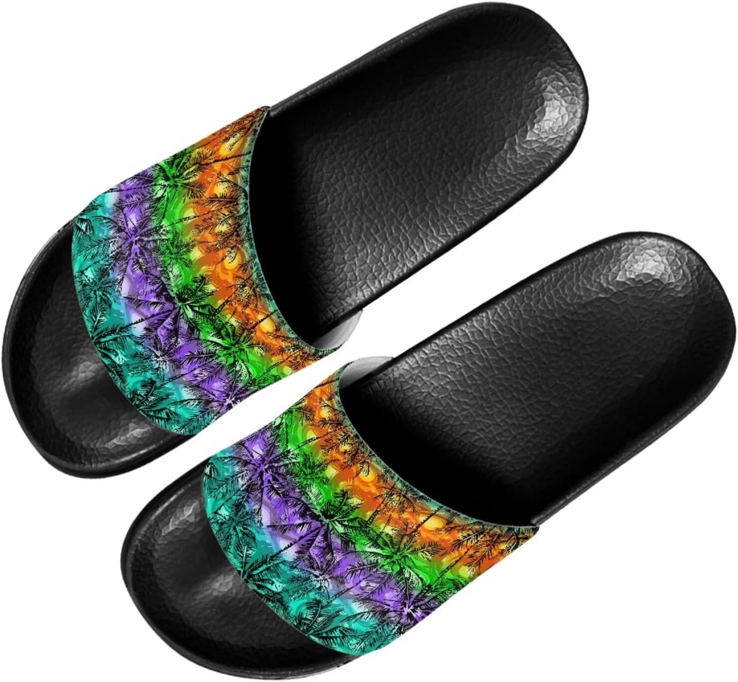 

Женские повседневные шлепанцы Forchrinse Black Cat с нотками музыки, мягкие нескользящие открытые тапочки, шлепанцы с плоской подошвой из ЭВА, Colorful Palm Rainbow Hawaii