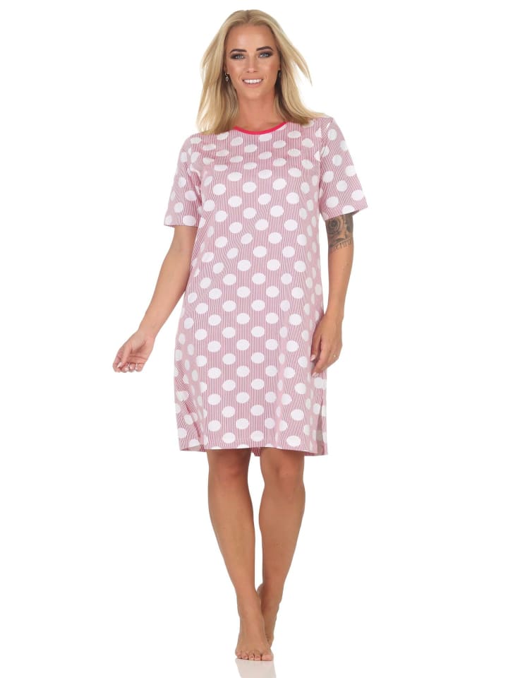 

Ночная рубашка с короткими рукавами, узором в горошек, размеры 125, 214 и 330, розового цвета. NORMANN