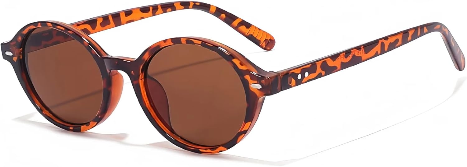 

Солнцезащитные очки с защитой UV400 | Овальные, с маленькими заклепками, в стиле панк и леопардового принта | для женщин и мужчин, для занятий спортом на открытом воздухе и вождения DSVIGF, Leopard Tea