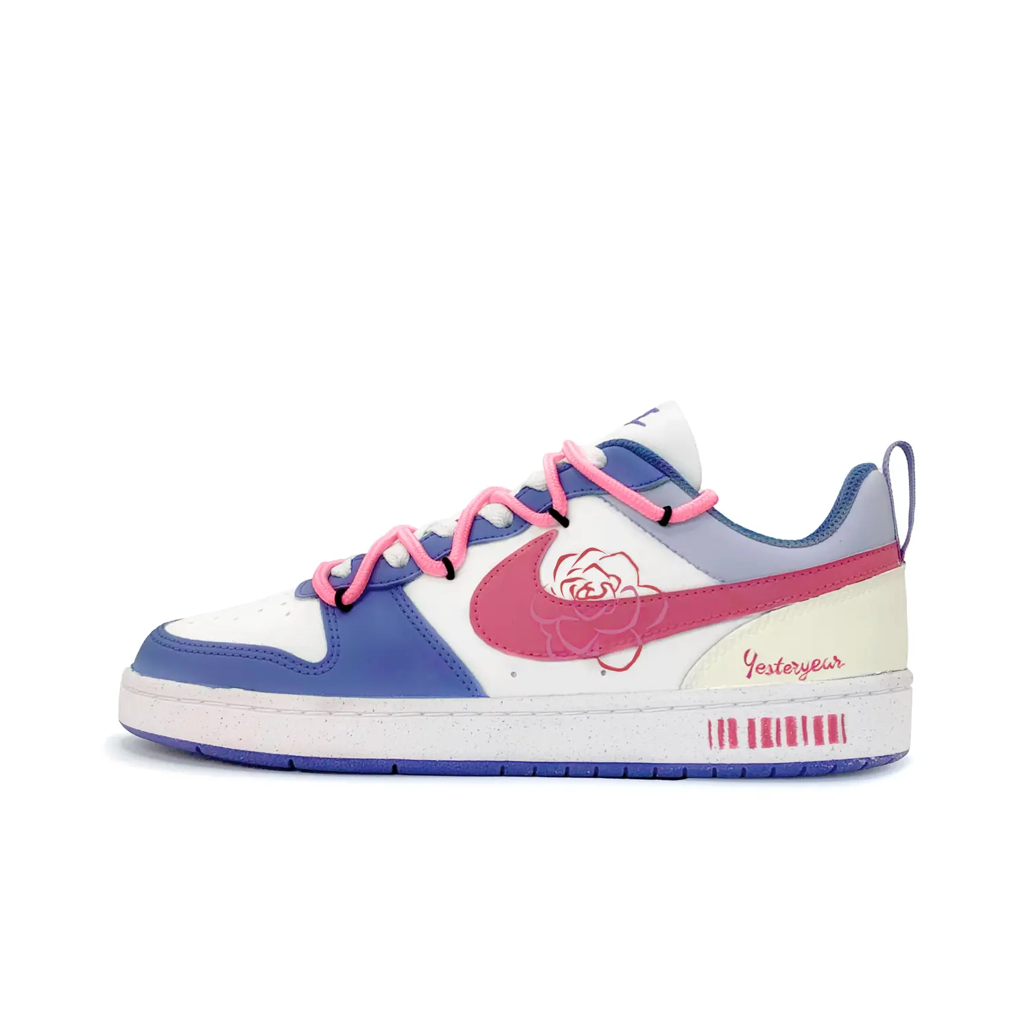 

Nike Court Borough Blue Pink Fuchsia Shadow с кожаной амортизацией, противоскользящей и износостойкой подошвой, низкий верх