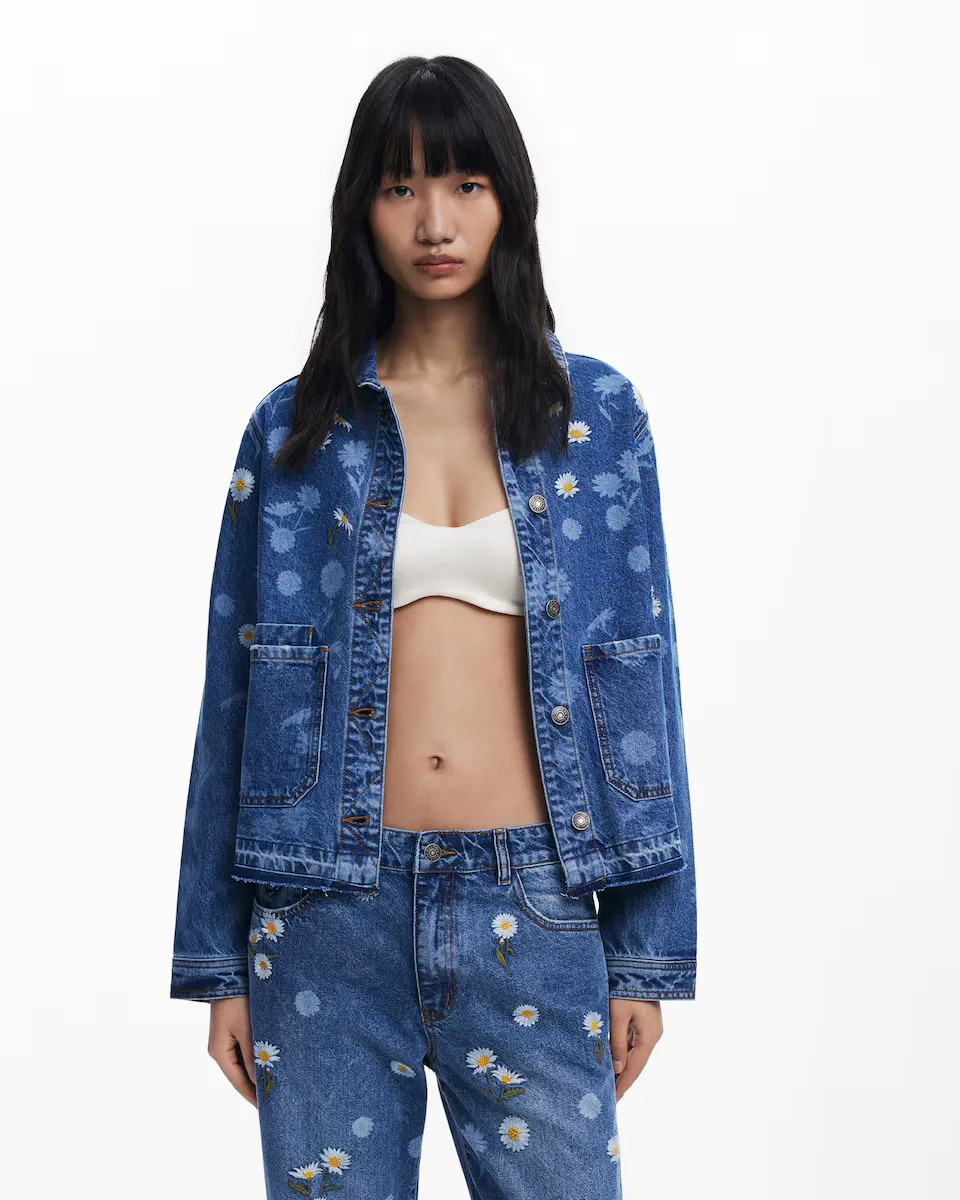 

Женская кожаная куртка с вышивкой маргаритки Desigual, синий