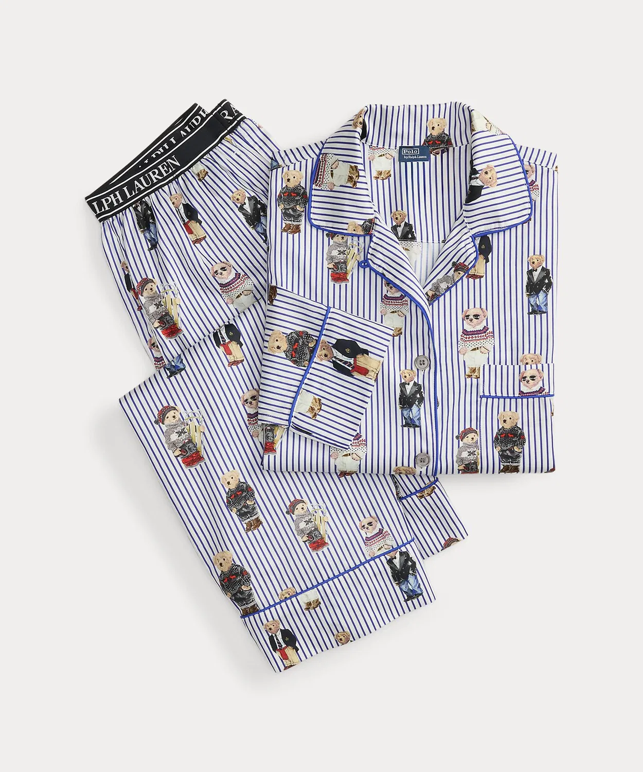 Пижамный набор Ralph Lauren Polo Bear хлопковый сатин синий — фото 2