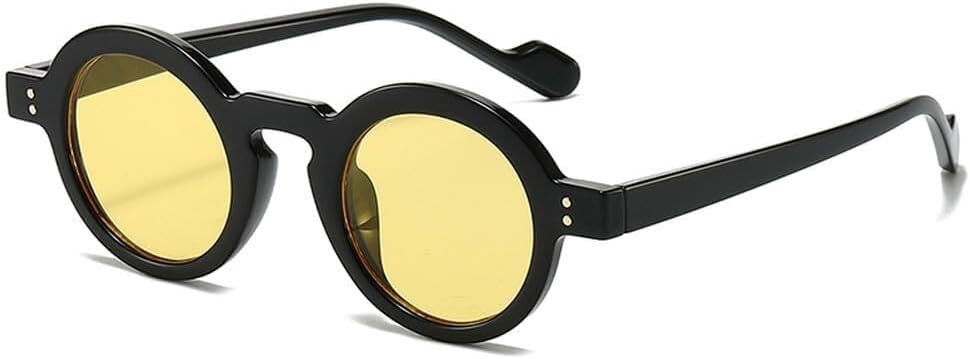 

Ретро маленькие круглые солнцезащитные очки для женщин, модные, с прозрачными линзами цвета океана, защита от УФ-излучения UV400, мужские солнцезащитные очки с заклепками, трендовые панк-солнцезащитные очки LXLHWN, Black Yellow