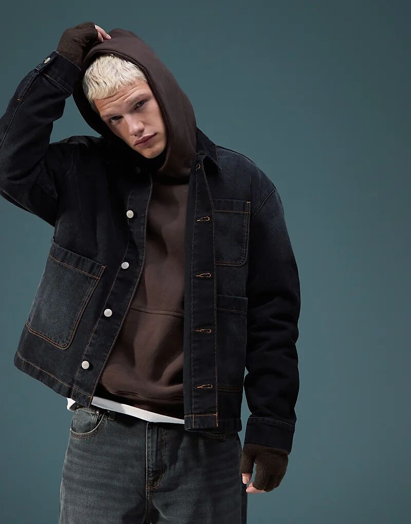 

Куртка из денима большого размера в выстиранном черном цвете ASOS DESIGN