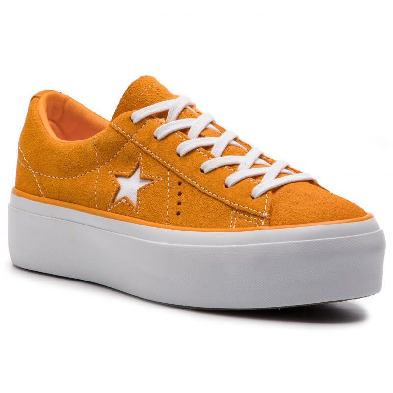 Женские ярко-оранжевые замшевые кеды Converse One Star Platform OX — фото 2