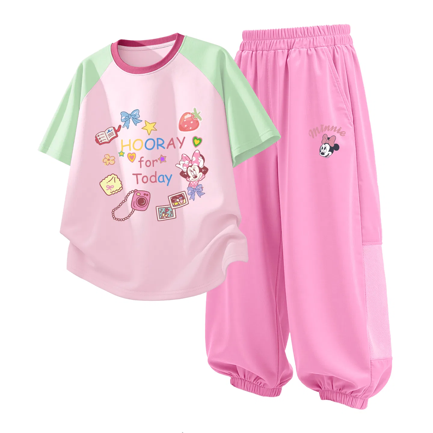 Детский спортивный костюм Casual Sportswear 2 Piece Set Disney, Di Diversified Green Pink+Di Lifting Eye K Strawberry Pink