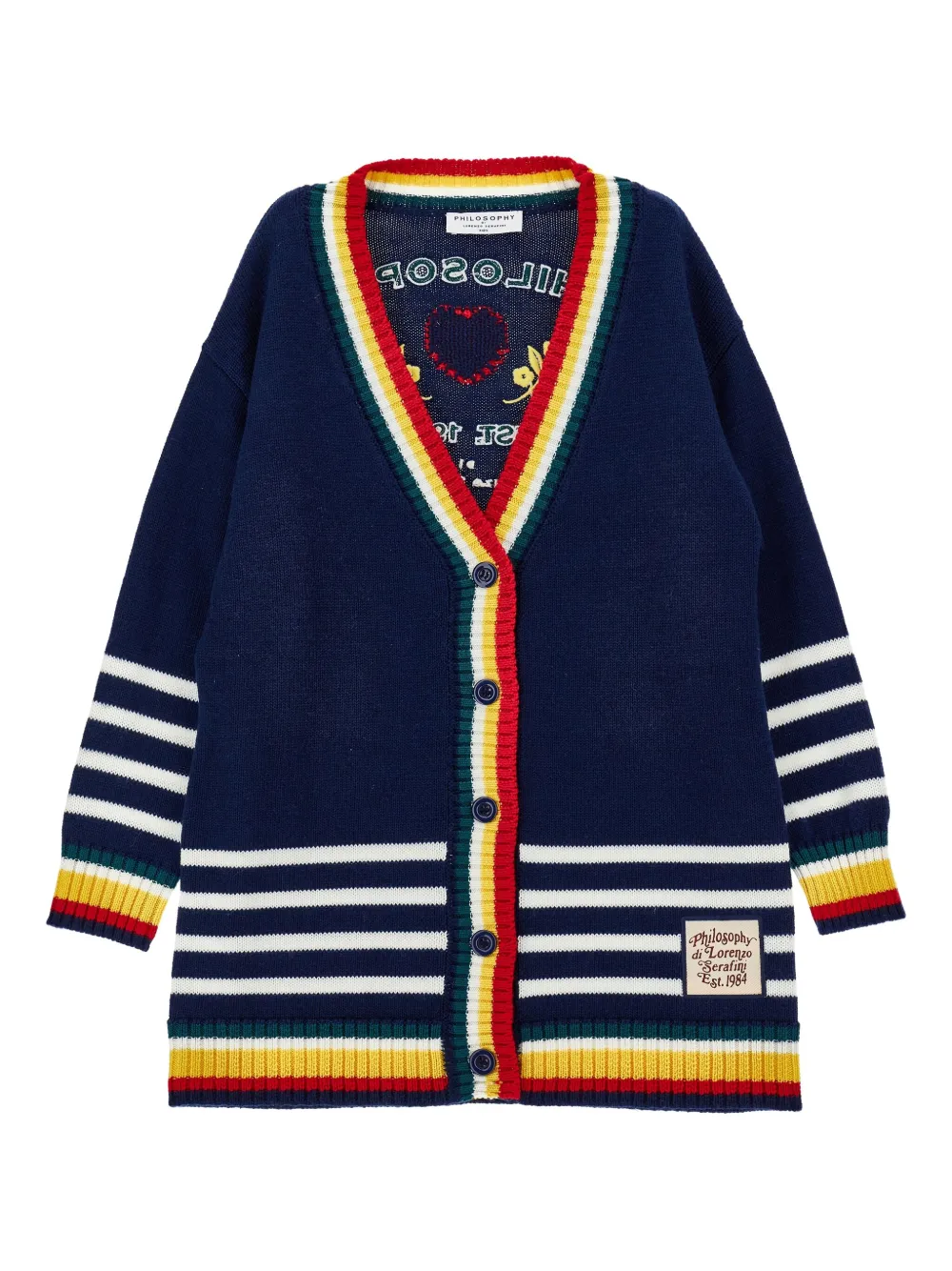 

Полосатый вышитый кардиган Philosophy Di Lorenzo Serafini Kids, синий