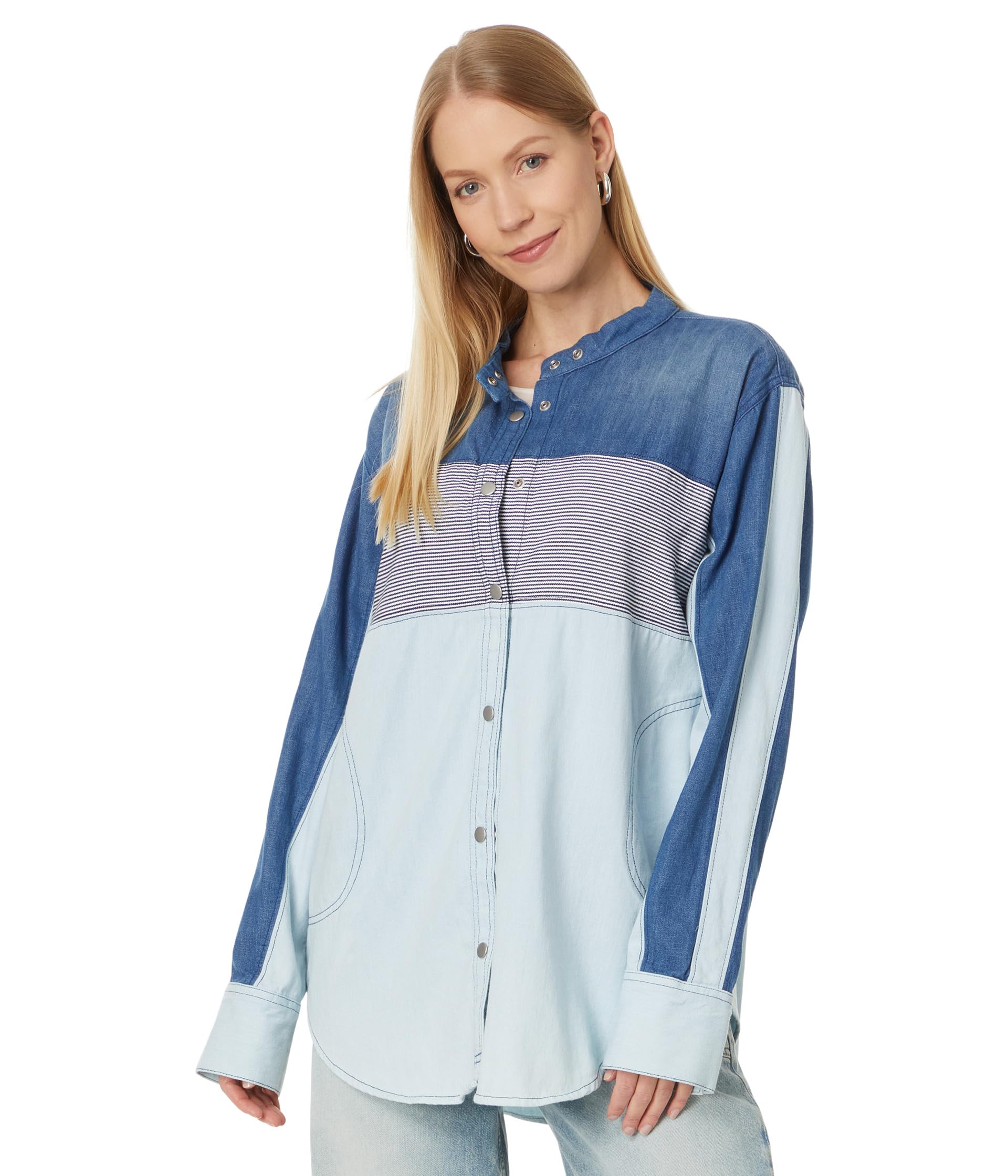 

Рубашка Free People Moto Color Block Shirt, цвет Blue Combo
