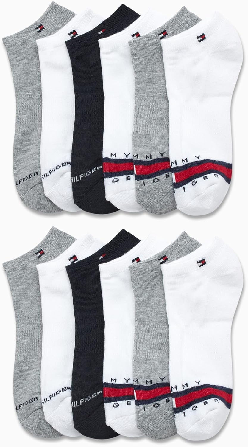 Женские носки Tommy Hilfiger, непромокаемые, 12 шт., мягкие, эластичные, женские, спортивные носки до щиколотки, беговые носки для женщин, Blue/White/Grey — фото 3