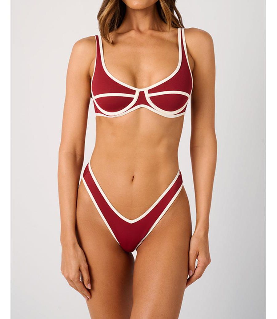 

Женский топ с вырезом-лодочкой на косточках WeWoreWhat, Oxblood/off-wht