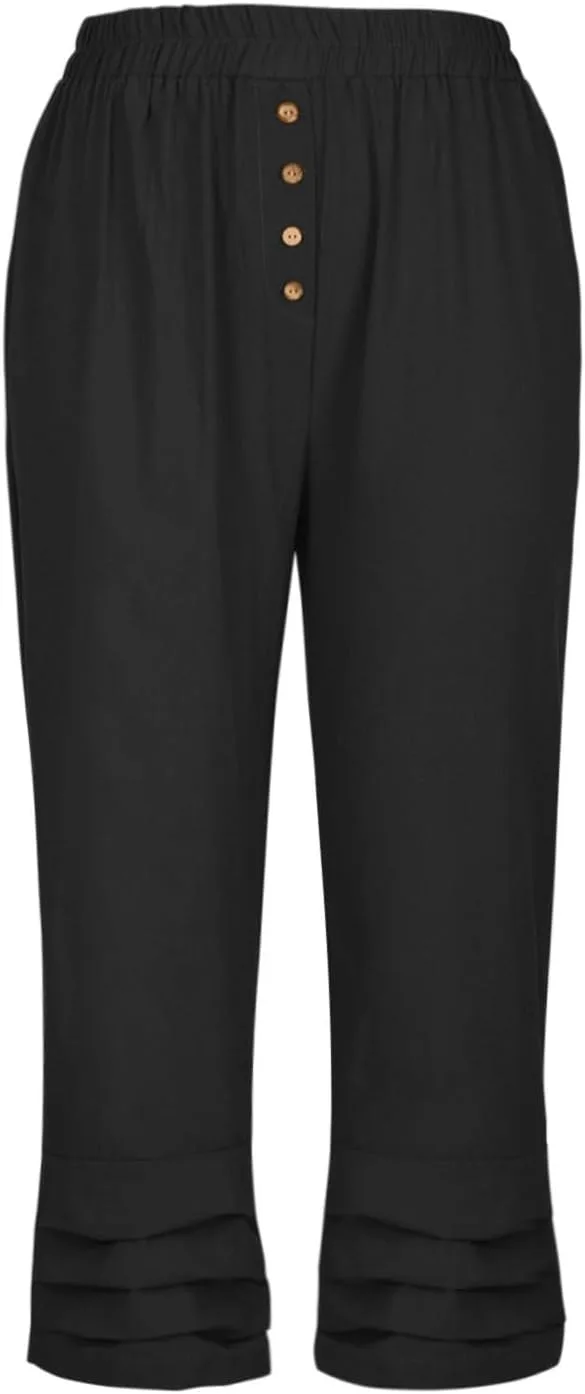 

JOAU летние хлопковые льняные укороченные широкие брюки