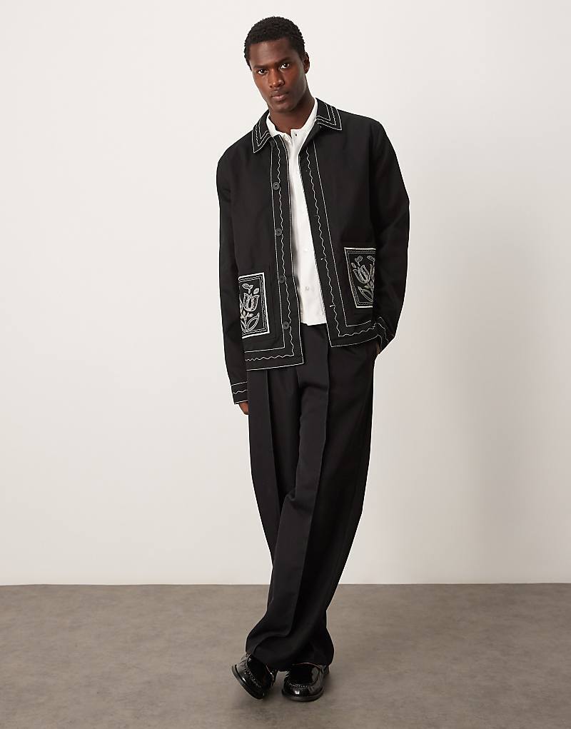 

Черная куртка Харрингтон с вышивкой ASOS DESIGN