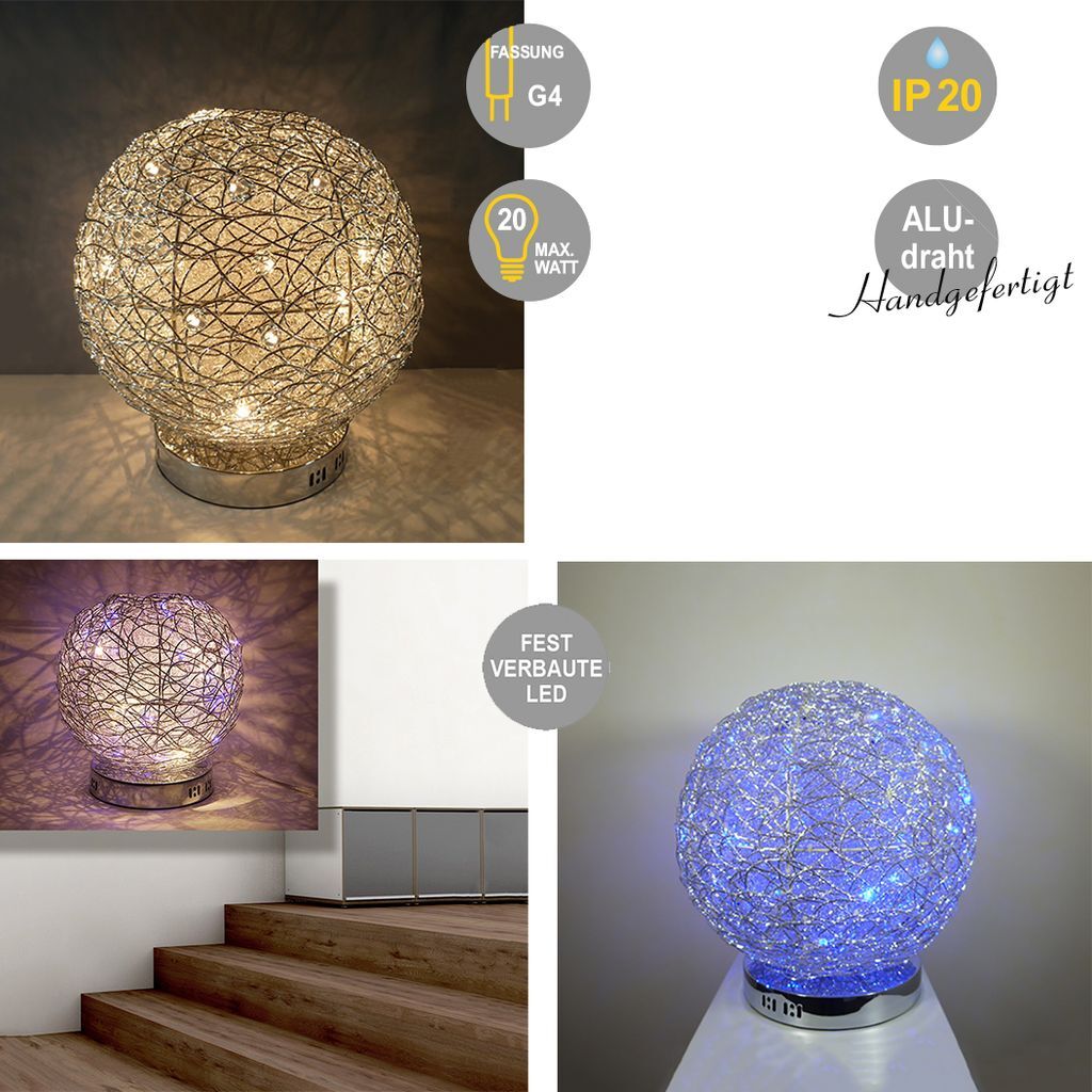 

Современная настольная лампа Alissa ball lamp декоративная лампа: галоген + светодиодный шар 30см Dapo Leuchten, серебро