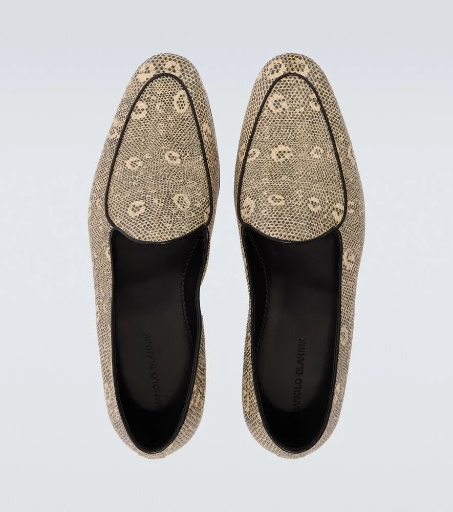 Лоферы из кожи с эффектом змеиной кожи Modena Manolo Blahnik, бежевый — фото 4
