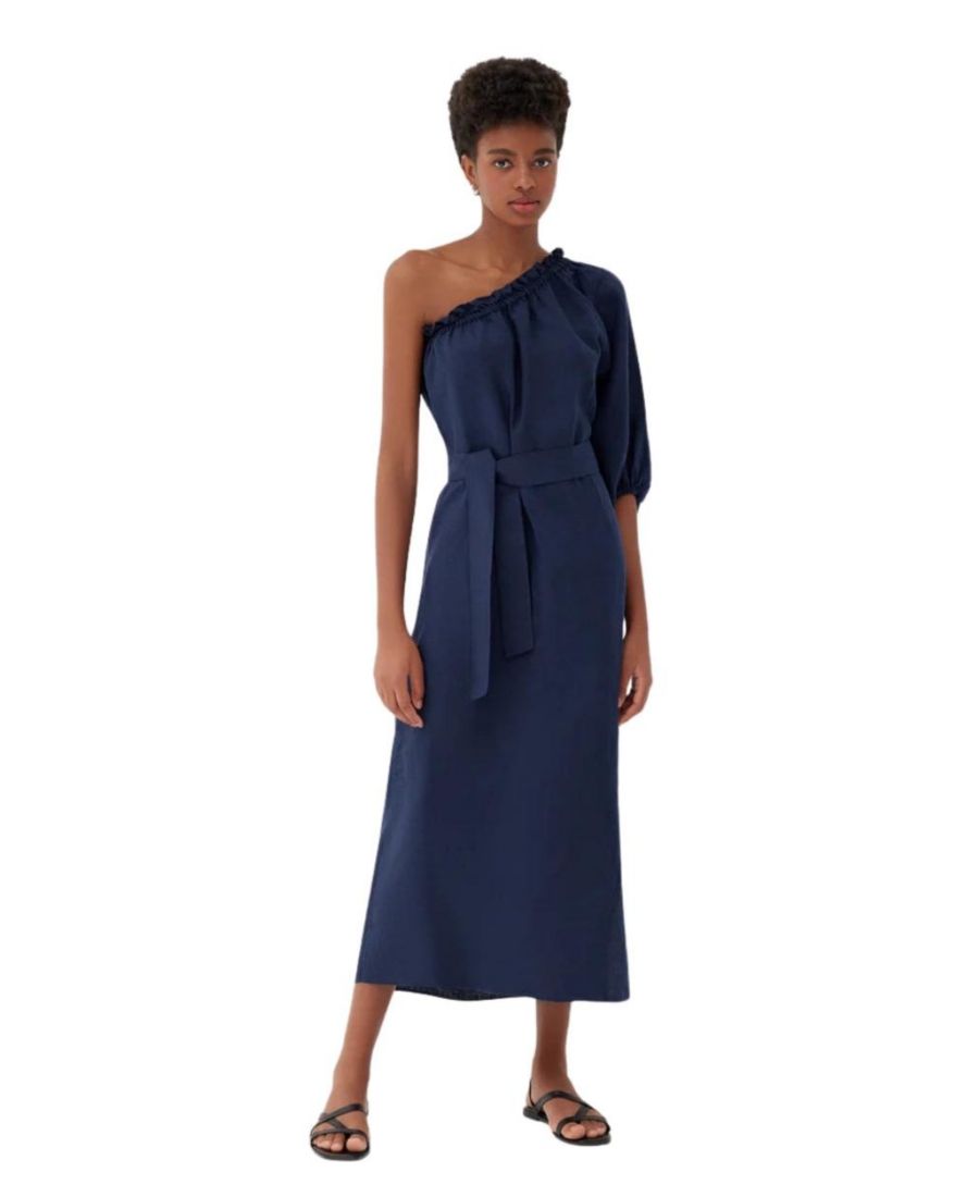 

Женское льняное платье Sardinia темно-синего цвета на одно плечо Labeca London, Navy