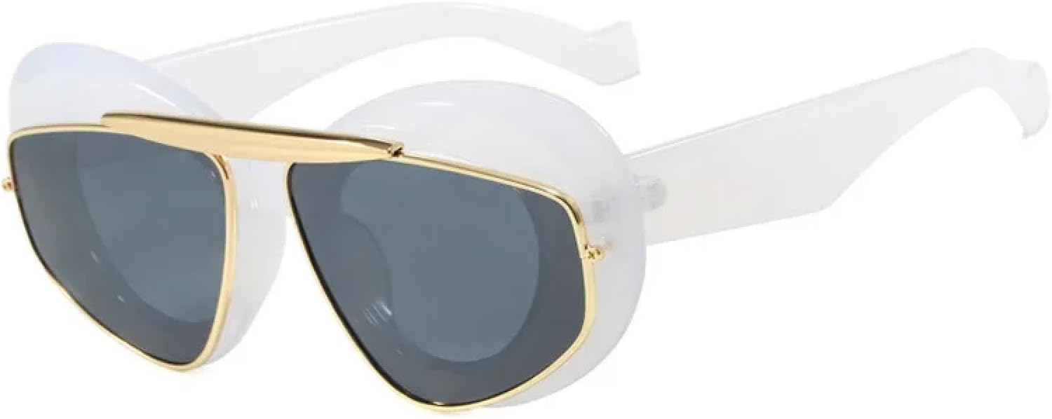 

Ретро уникальные двухцветные овальные солнцезащитные очки для женщин, модные прозрачные градиентные линзы, защита от УФ-излучения UV400, для мужчин в стиле панк TKKTLLT, White-black