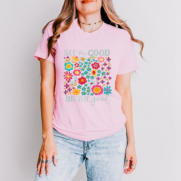 

Футболка с коротким рукавом See the good be the good floral Simply Sage Market, Зеленый, Футболка с коротким рукавом See the good be the good floral Simply Sage Market