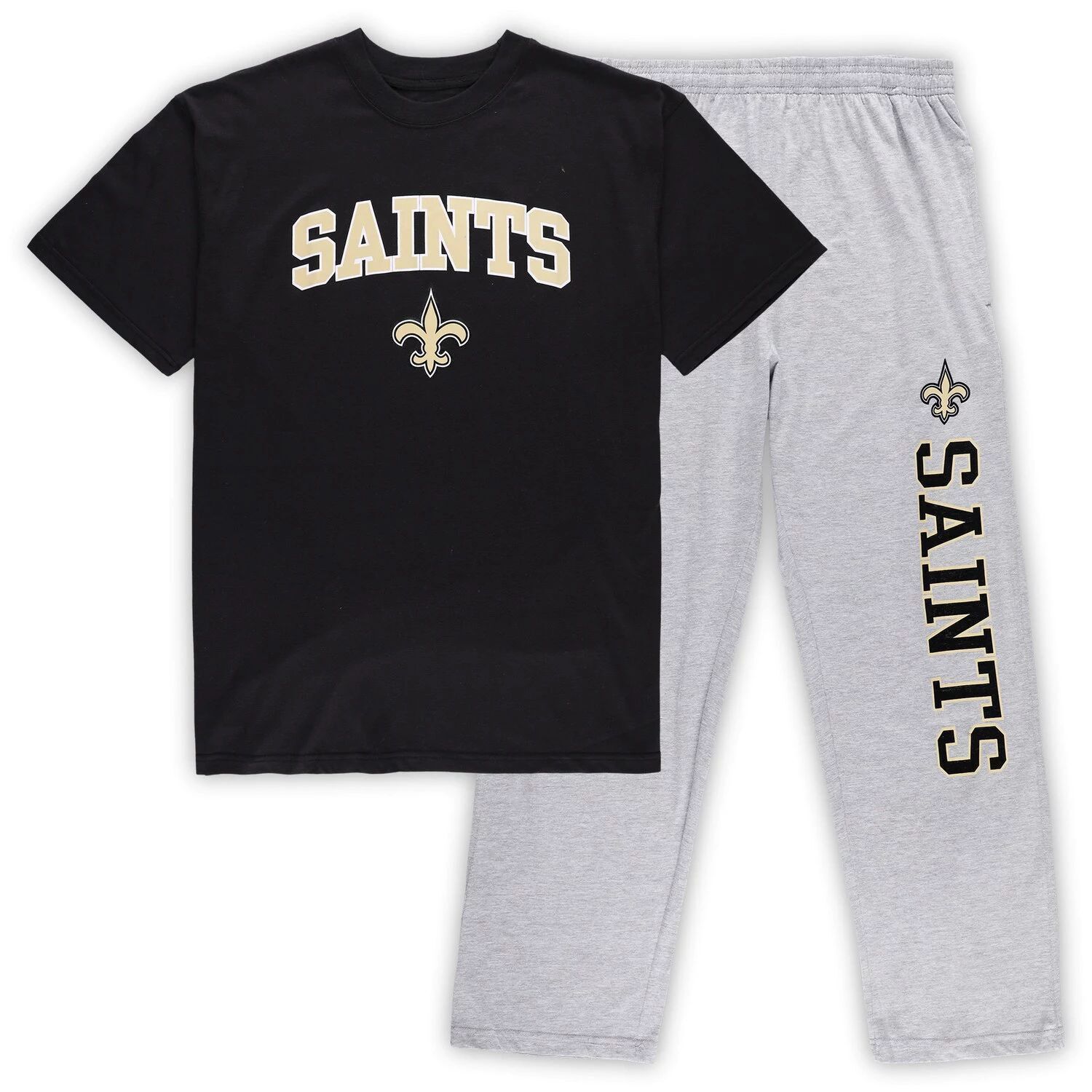 

Мужская футболка Concepts Sport черного/серого цвета New Orleans Saints Big & Tall, комплект для сна и брюки