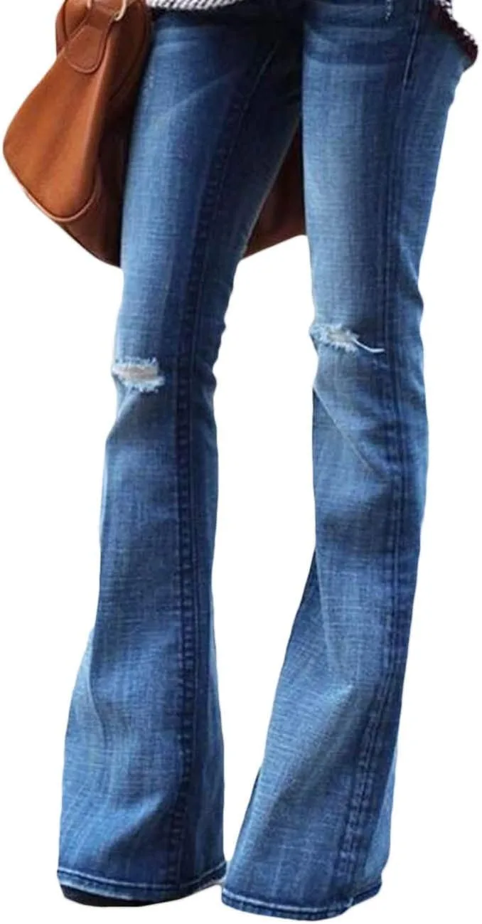 

Женские классические рваные джинсы Mid Rise Fitted Bell Bottoms SEMATOMALA