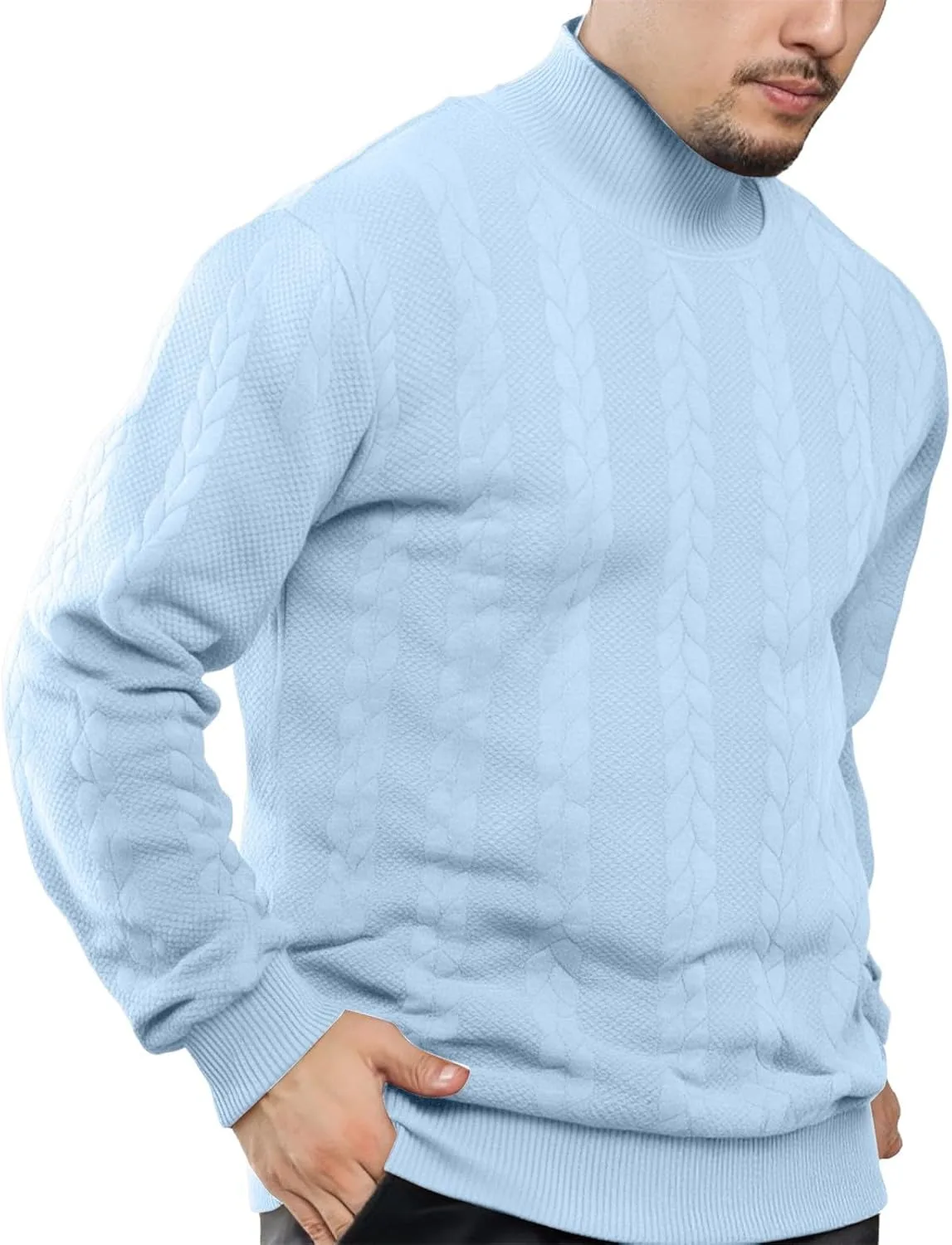 

Мужской свитер CRNTCEM с косой вязкой и воротником-стойкой