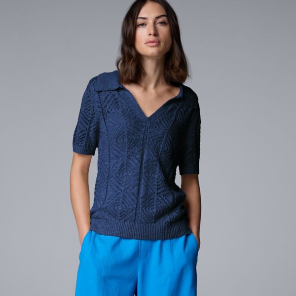 

Женский вязаный крючком свитер-поло Simply Vera Vera Wang, цвет must do blue