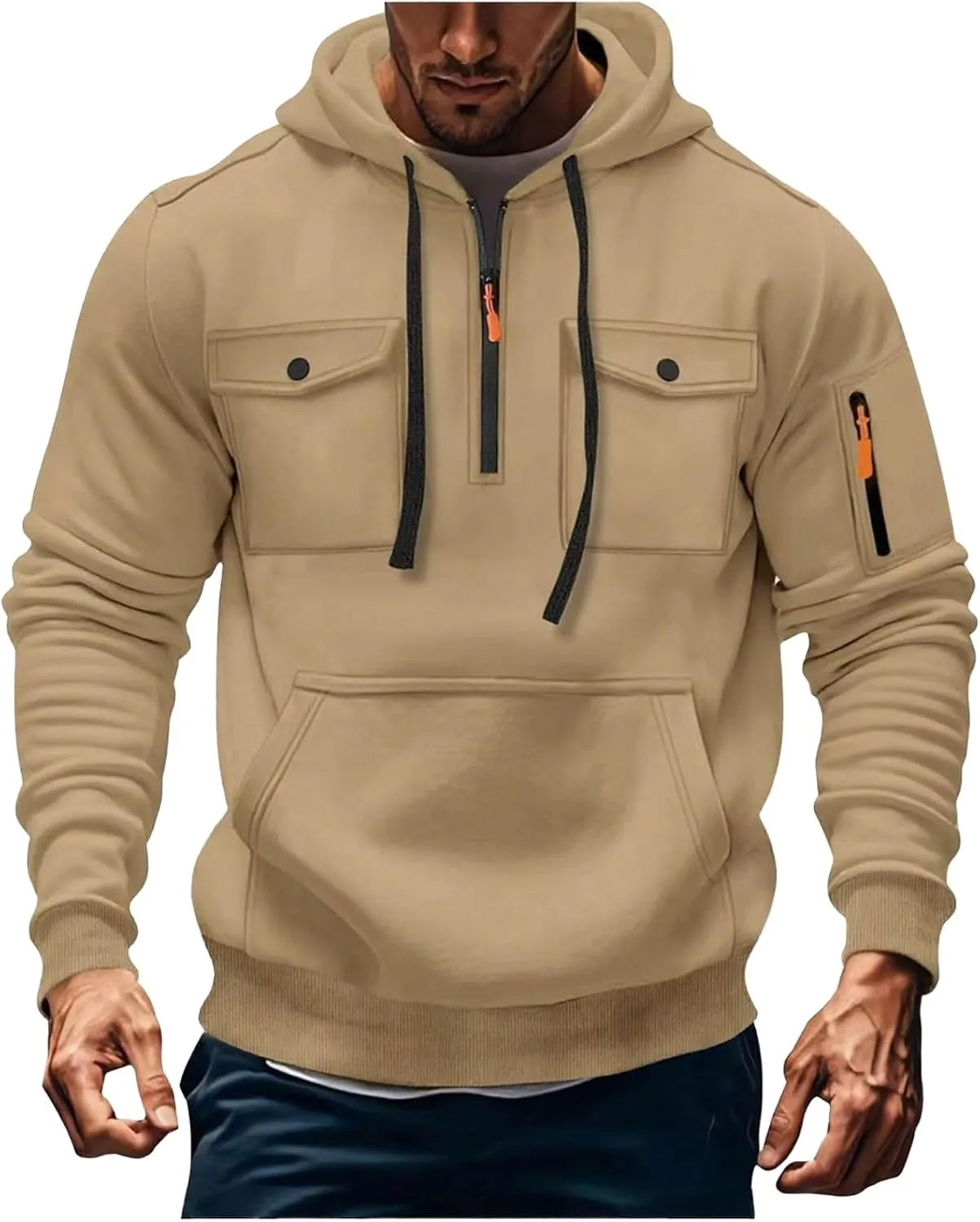 

Мужская тактическая худи с карго на молнии и флисовой подкладкой