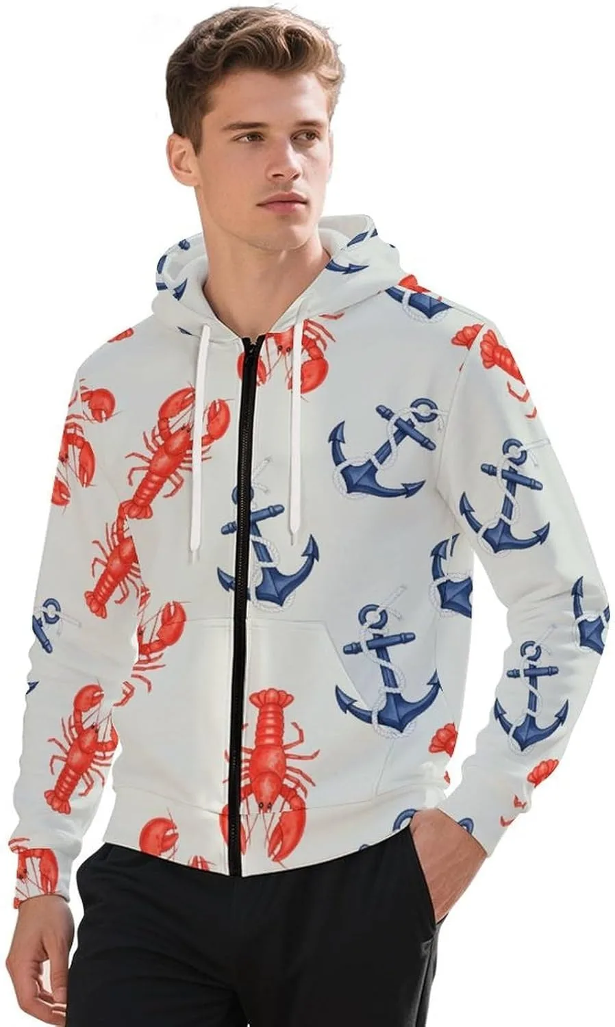 

Толстовка с капюшоном Full Zip для мужчин Lobsters And Anchors с карманом GemGam