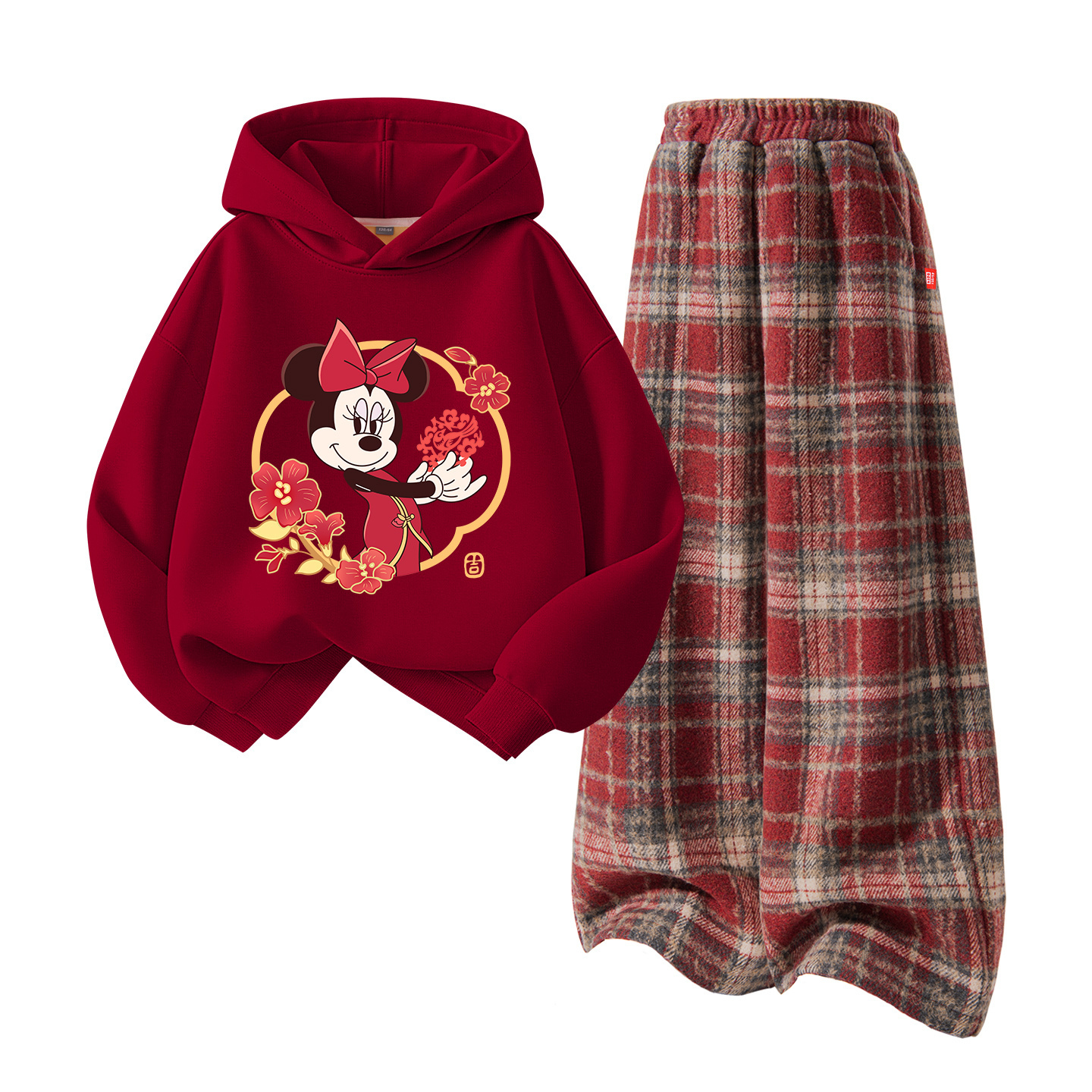 Детский танский костюм Disney, [thickened and fleece-lined]defoo bagnie бордовый+solid color красный plaid — фото 3