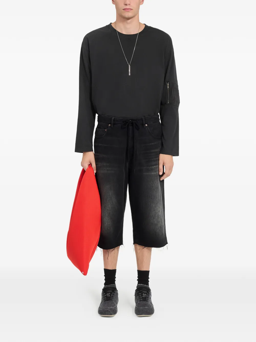 Джинсовые шорты с бахромой MM6 Maison Margiela, черный — фото 2