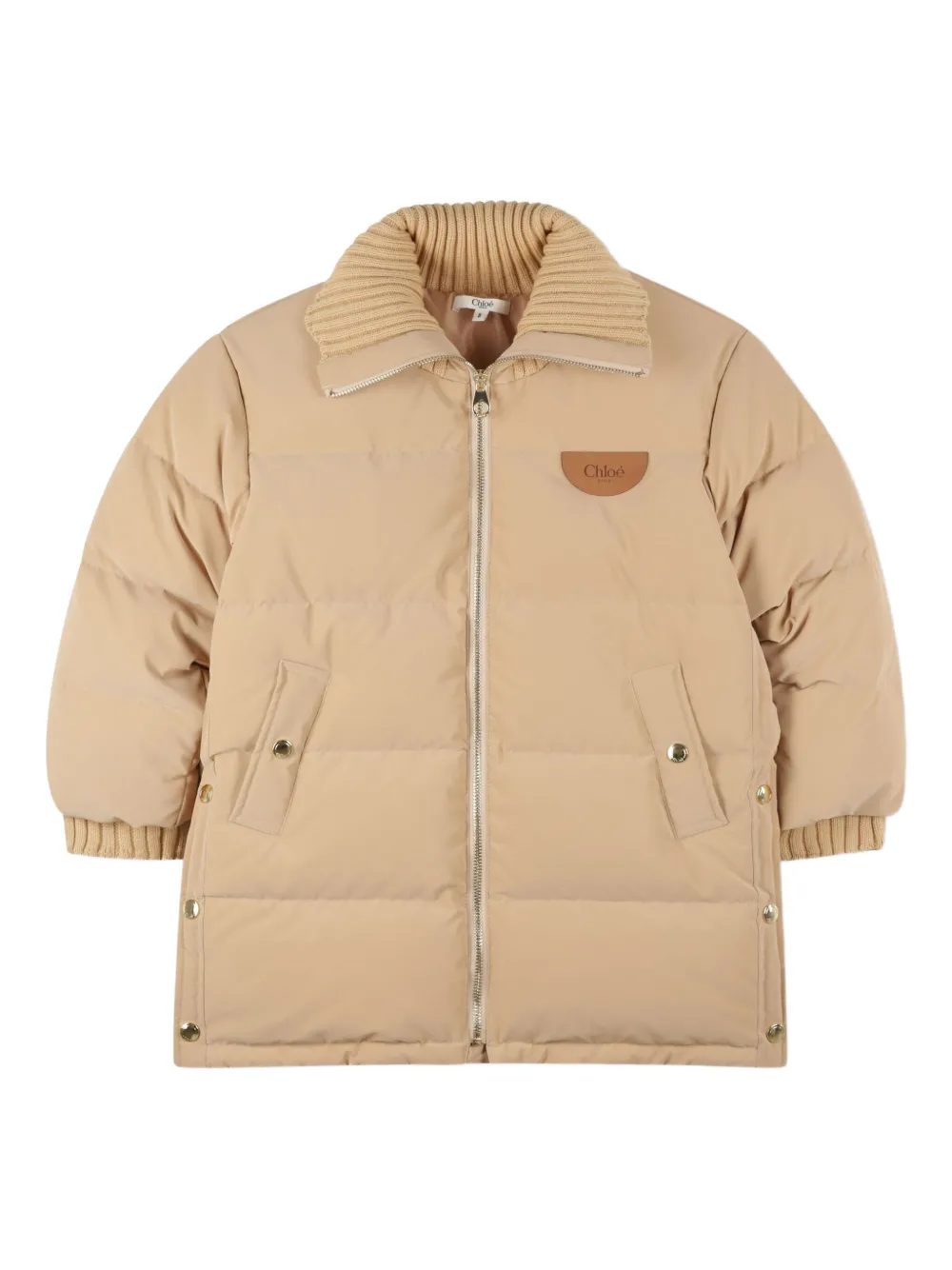 

Пуховик с воротником в рубчик Chloé Kids, нейтральный