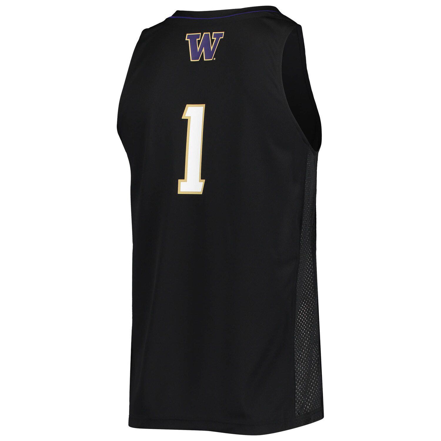 Мужская черная баскетбольная майка #1 Washington Huskies Swingman adidas — фото 3