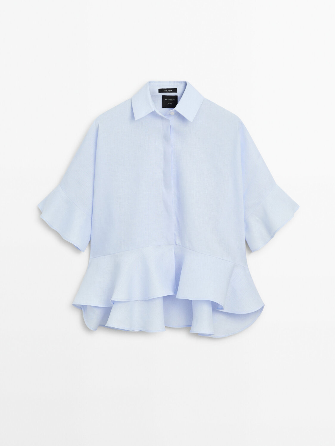 

Льняная рубашка с рюшами Massimo Dutti, голубой