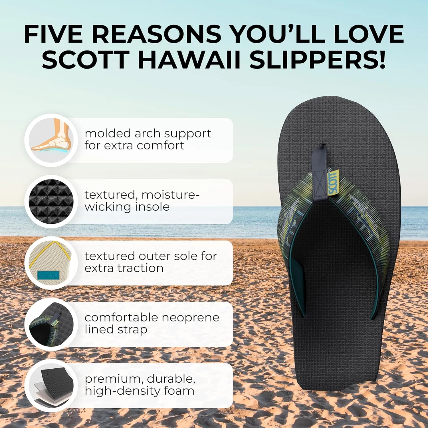 Мужские сандалии Scott Hawaii Kaiko | Нейлоновый ремешок с неопреновой подкладкой | Формованная износостойкая подошва | Поддержка свода стопы и пяточная чашка | Подходят для использования на море и на лодках, Dark Ahi — фото 2