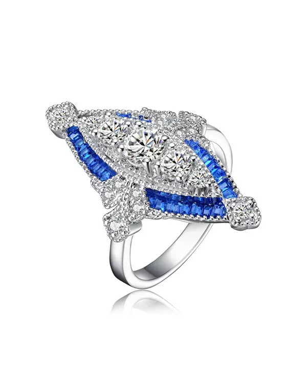 

Кольцо из стерлингового серебра огранки «багет» с круглыми кубическими цирконами Genevive, blue